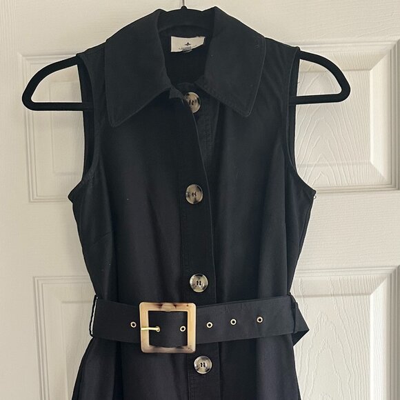 Tuckernuck Black Sleeveless Chamberlin Dress XS Button Down Belted A-Line Midi - Picture 5 of 7